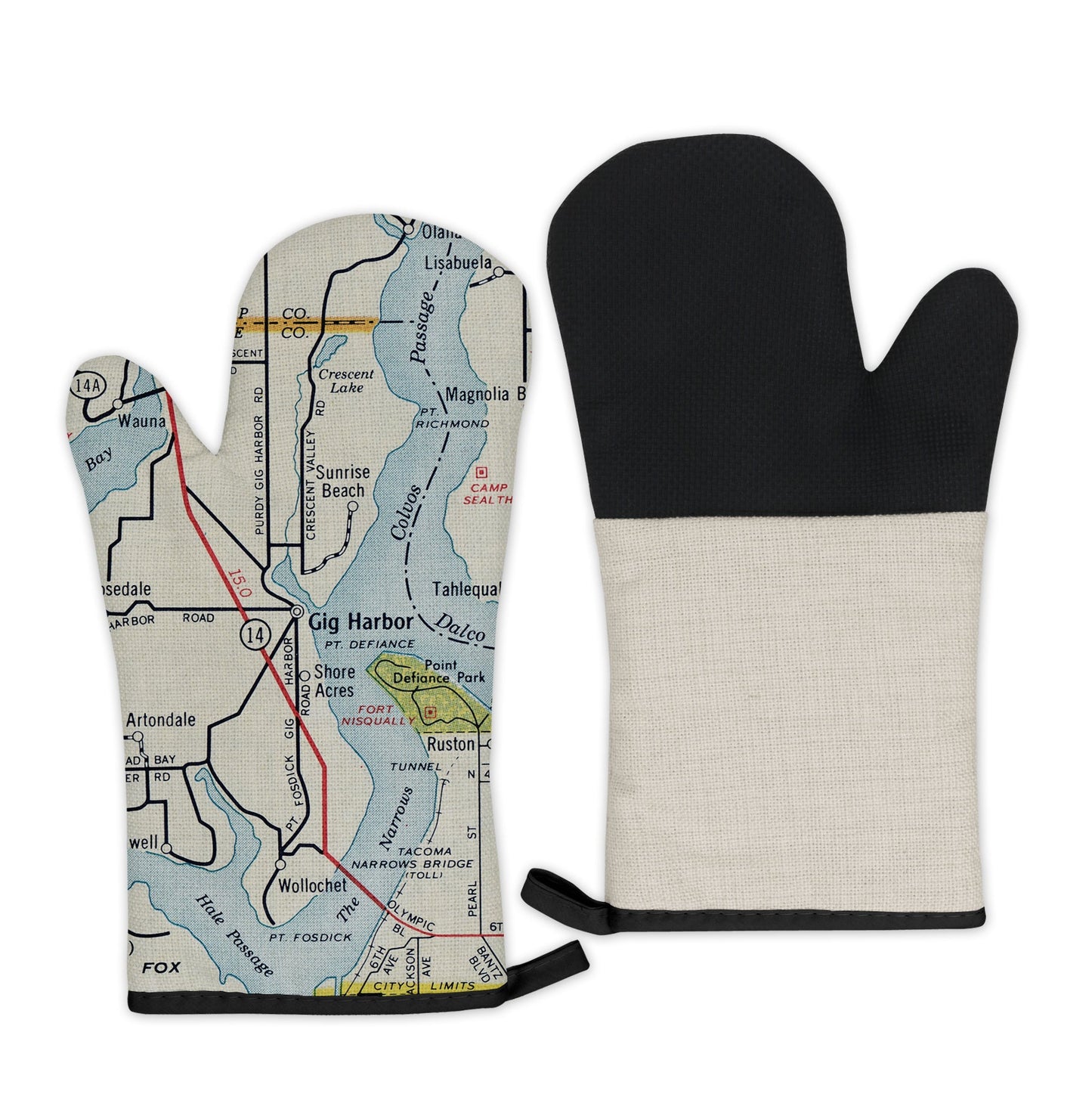 Gig Harbor, Washington Map Oven Mitt | Vintage-Inspired Kitchen Gift