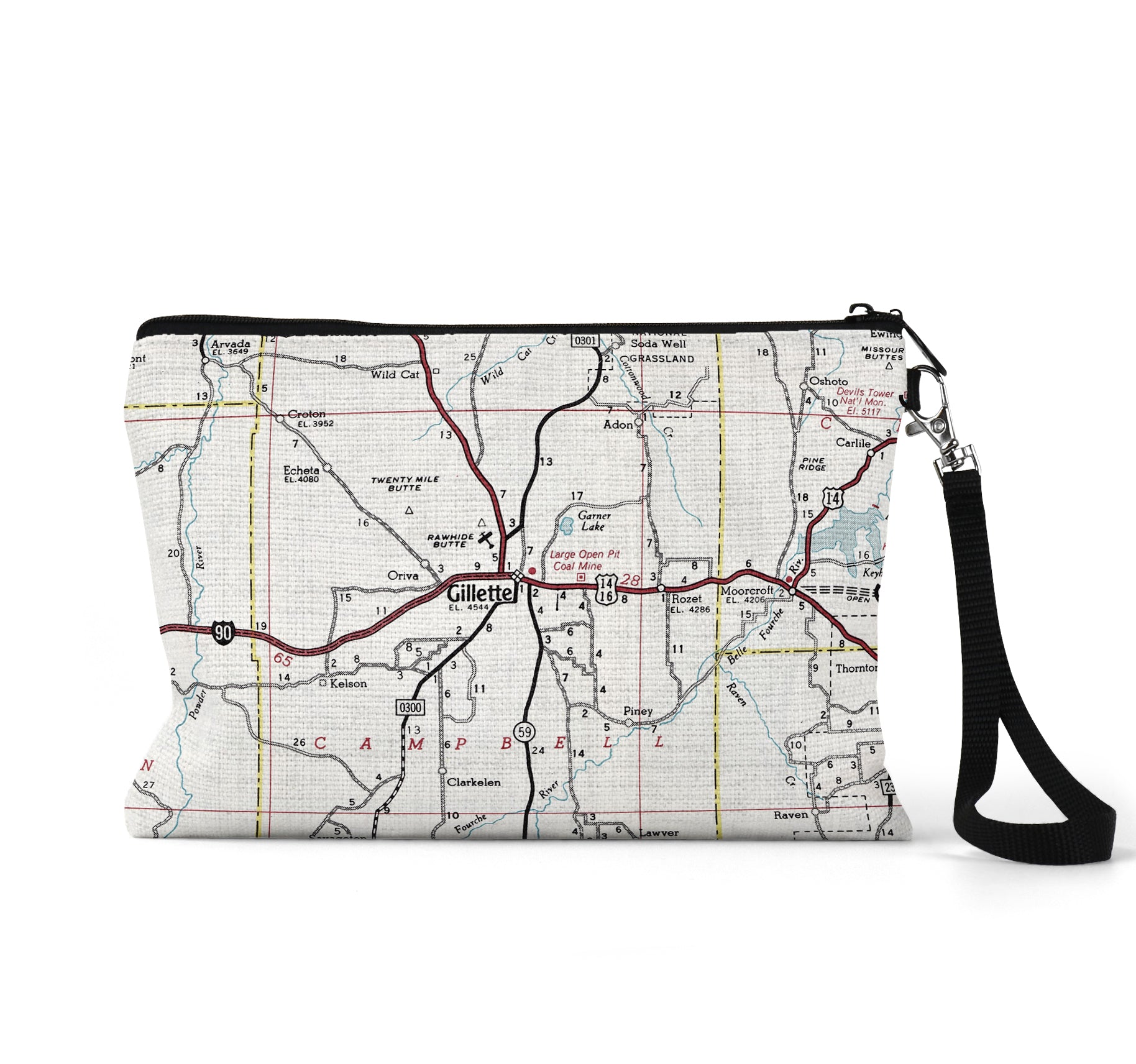 Gillette Wyoming map wristlet travel pouch