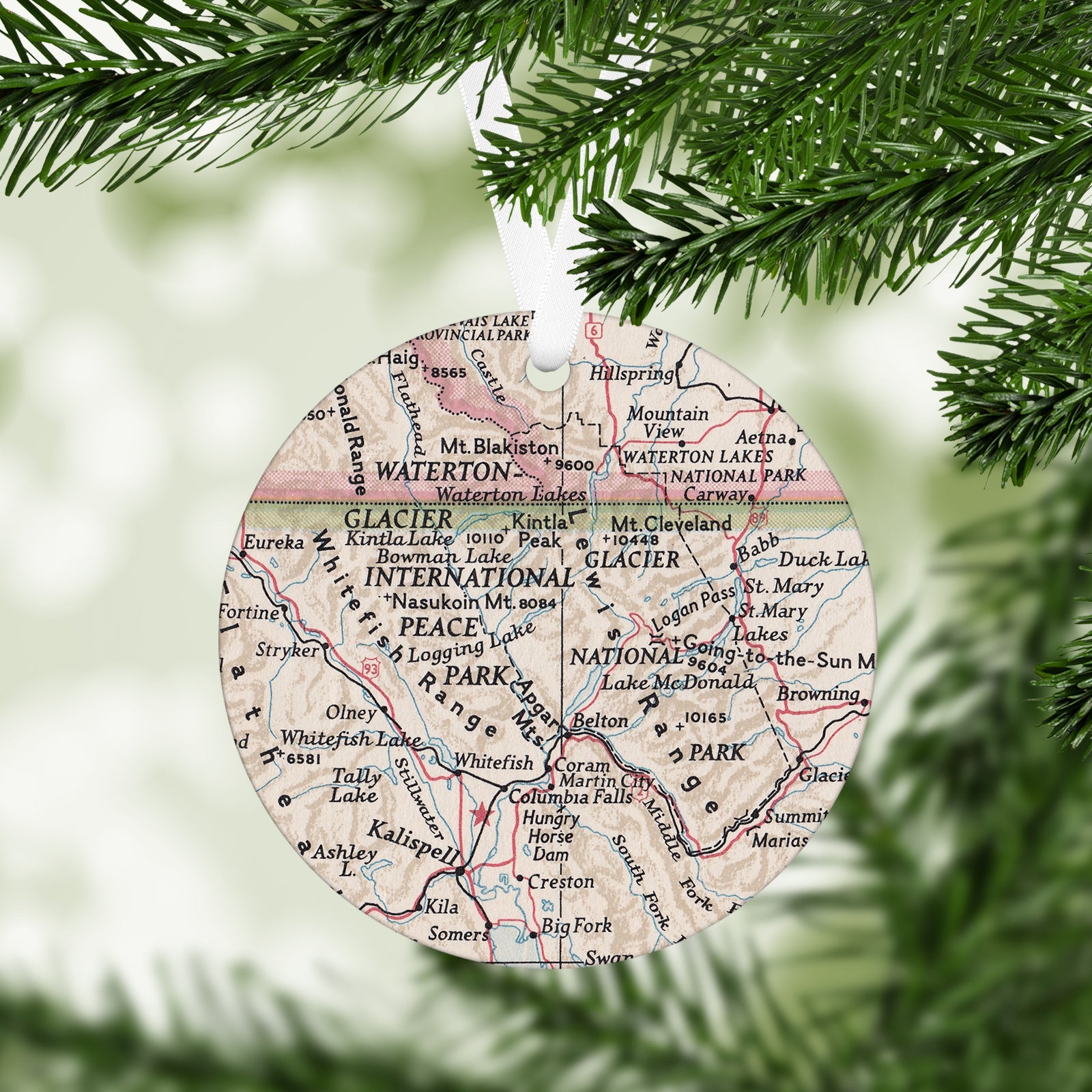 Glacier National Park Vintage Map Ornament