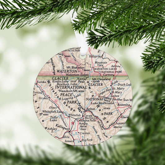 Glacier National Park Vintage Map Ornament