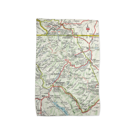 Glacier National Park Map Tea Towel | Waffle-Weave Kitchen Towel Gift