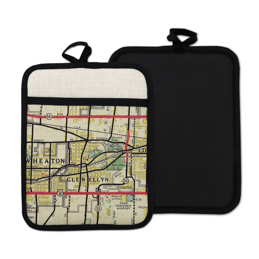 Glen Ellyn Illinois vintage map hot pad kitchen decor