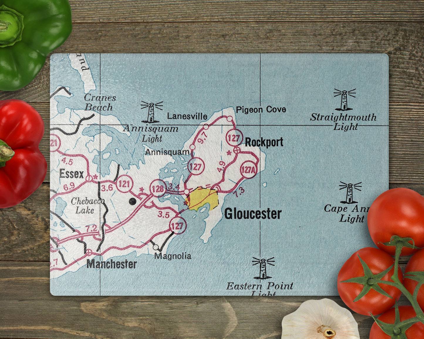 Gloucester Massachusetts Vintage Map Glass Cutting Board