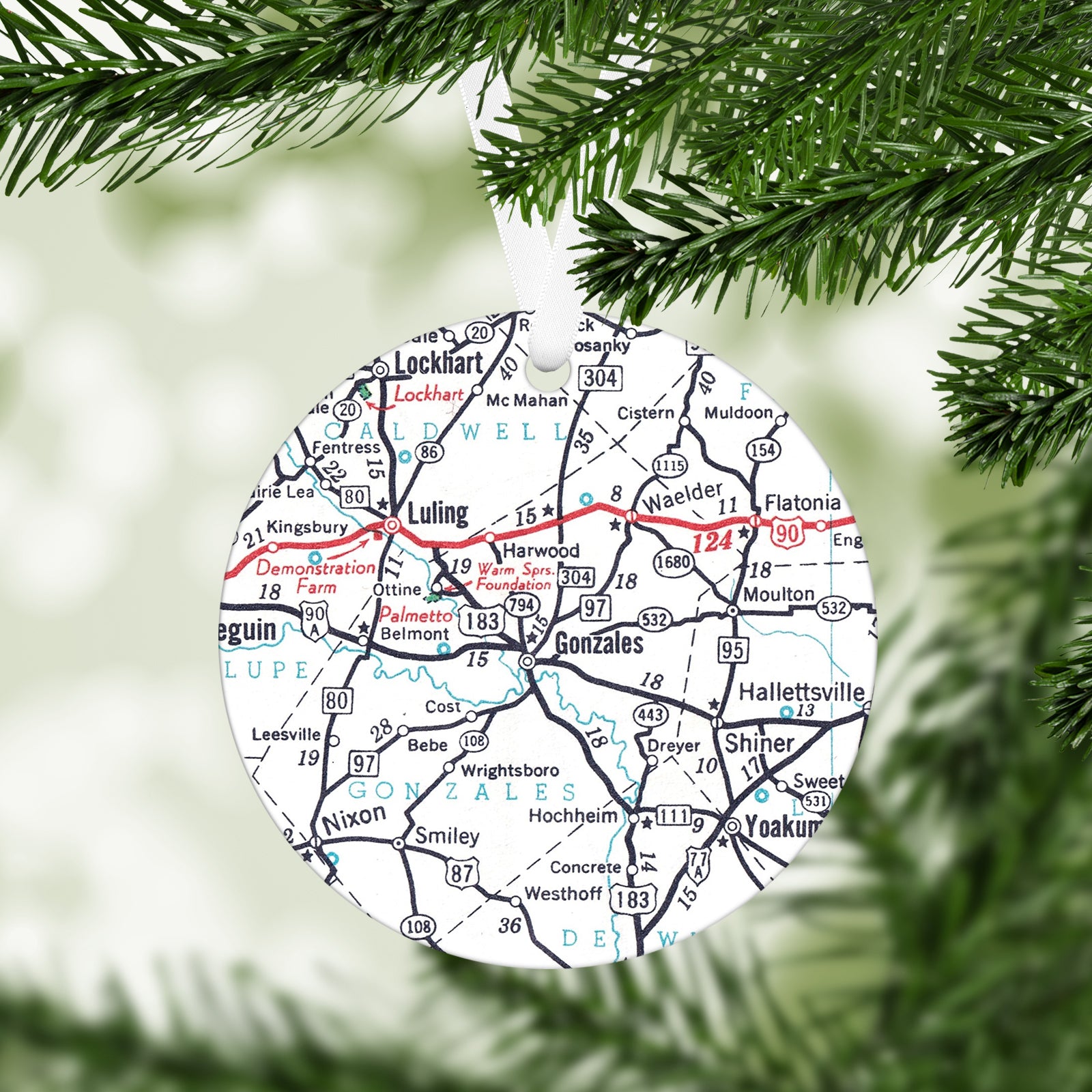 Gonzales Texas Vintage Map Ornament