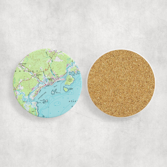 Goose Rocks Beach Maine Map Coasters | Set of 4 Vintage Goose Rocks Beach Maine Drink Coasters | Travel-Inspired Home Decor