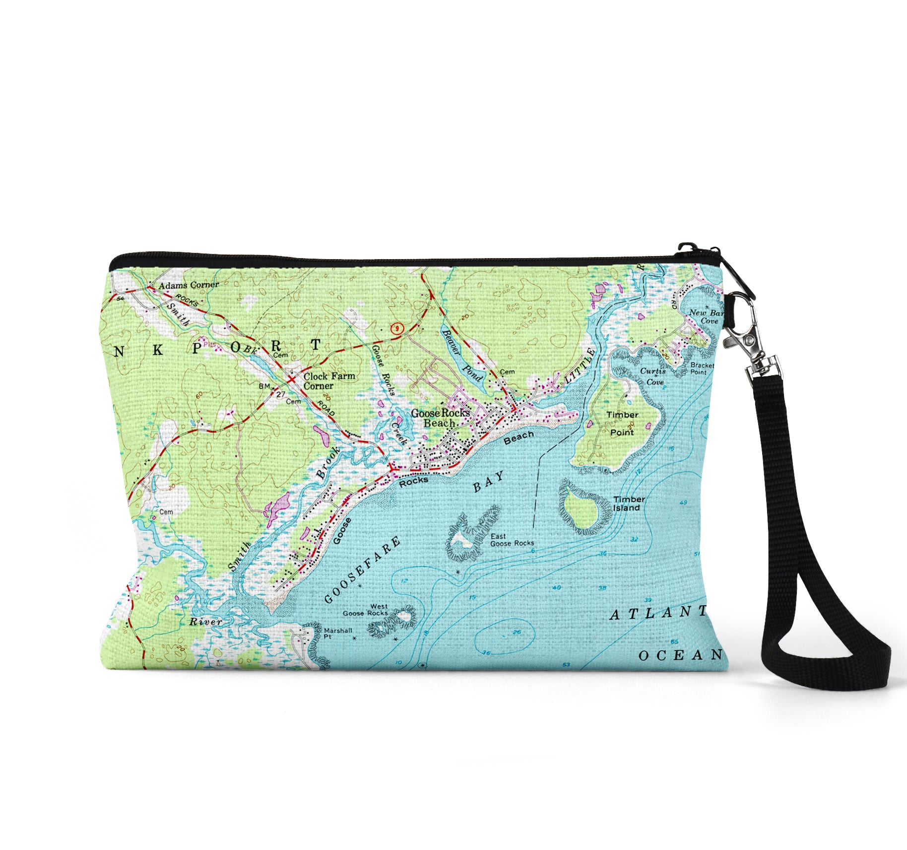 Goose Rocks Beach Maine map wristlet travel pouch