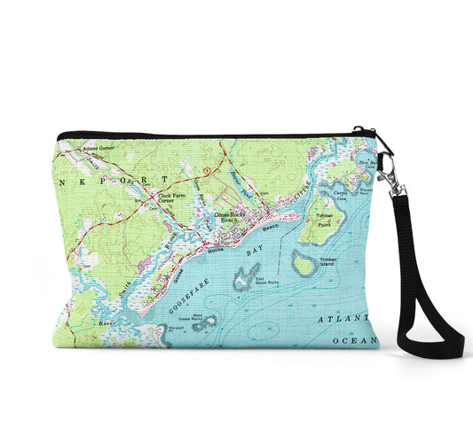 Goose Rocks Beach Maine map wristlet travel pouch