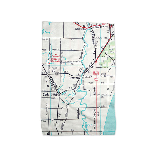 Grafton Wisconsin Vintage Map Kitchen Towel
