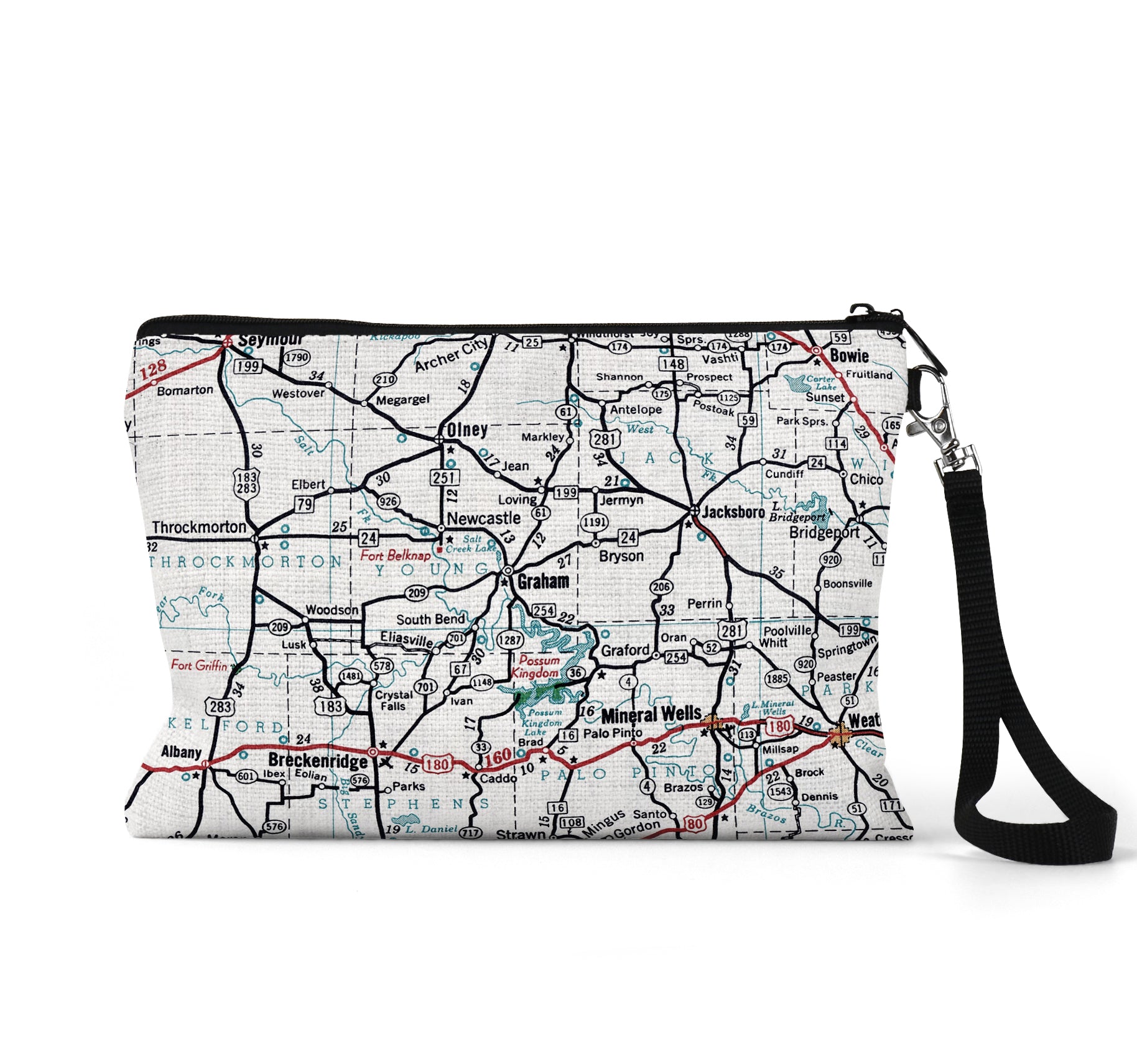 Graham Texas map wristlet travel pouch