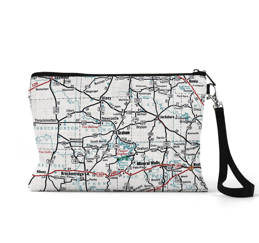 Graham Texas map wristlet travel pouch