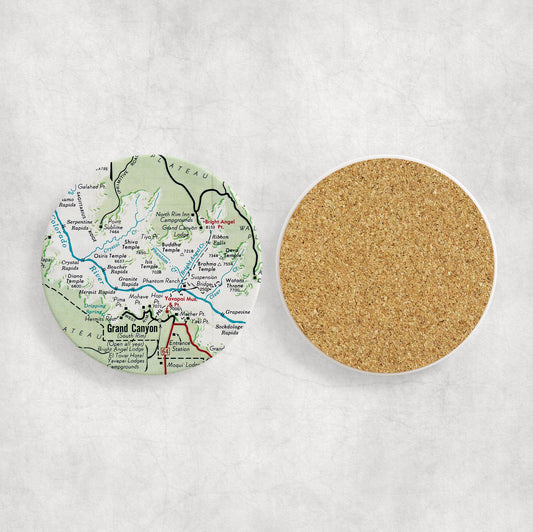 Grand Canyon National Park Map Coasters | Set of 4 Vintage Grand Canyon National Park Drink Coasters | Travel-Inspired Home Decor