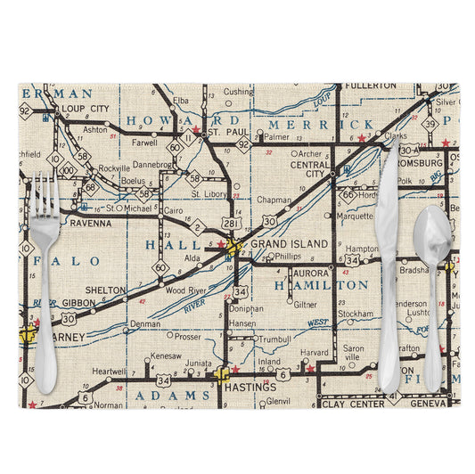 Grand Island Nebraska Vintage Map Placemats Set of 4
