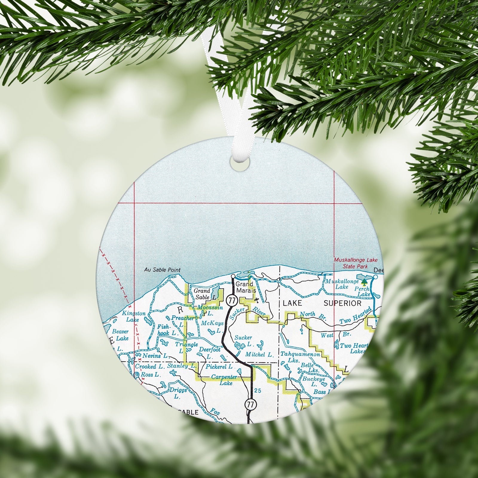 Grand Marais Michigan Vintage Map Ornament
