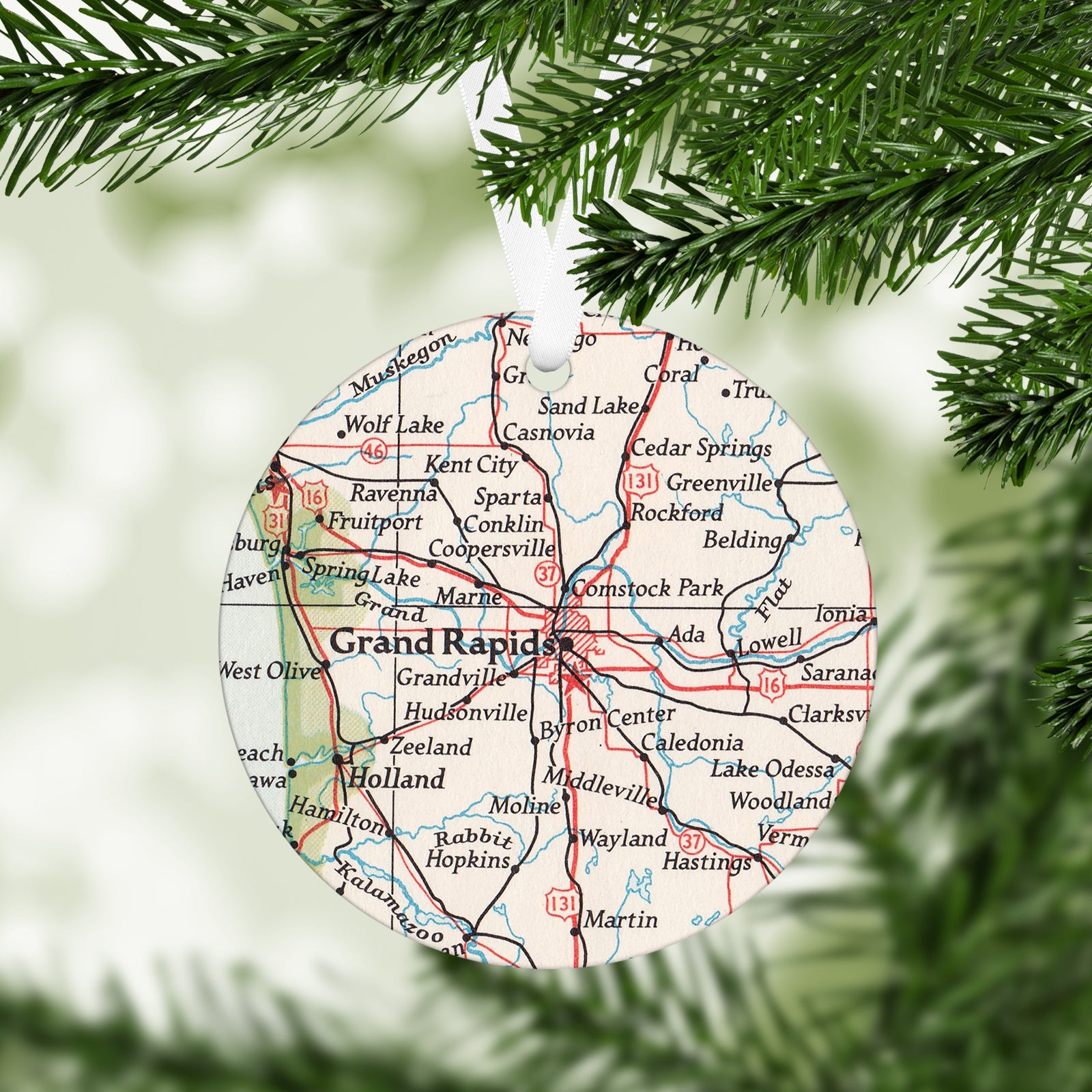 Grand Rapids Michigan Vintage Map Ornament