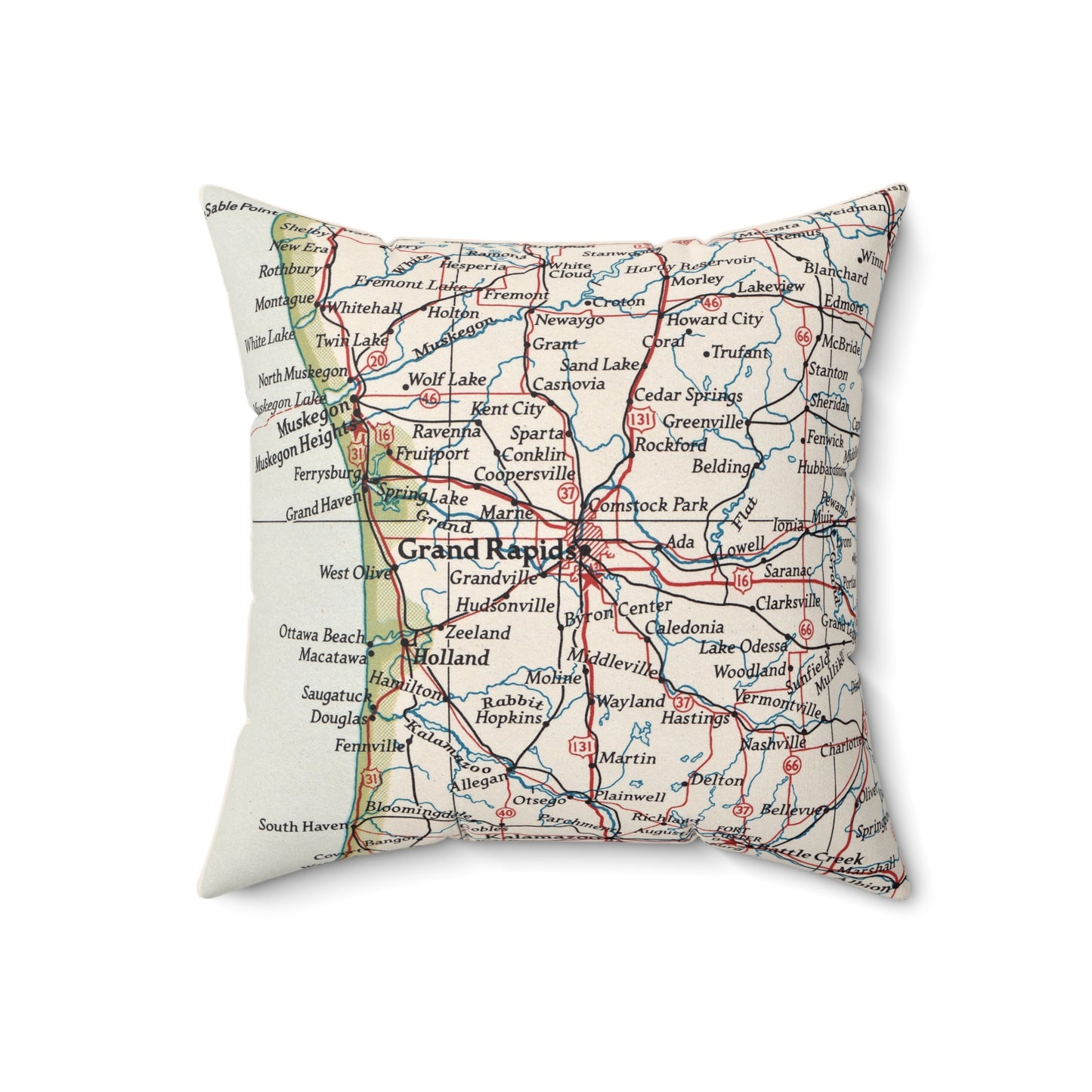 Grand Rapids Michigan Vintage Map Throw Pillow