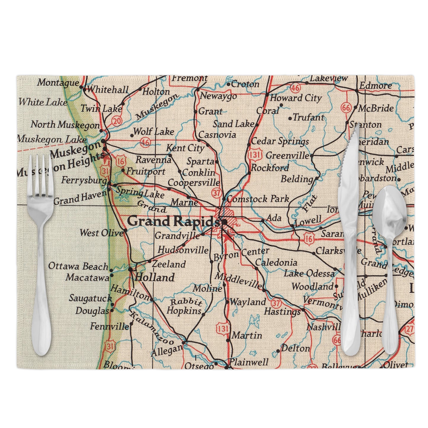 Grand Rapids Michigan Vintage Map Placemats Set of 4