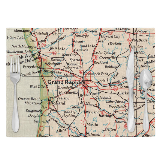 Grand Rapids Michigan Vintage Map Placemats Set of 4