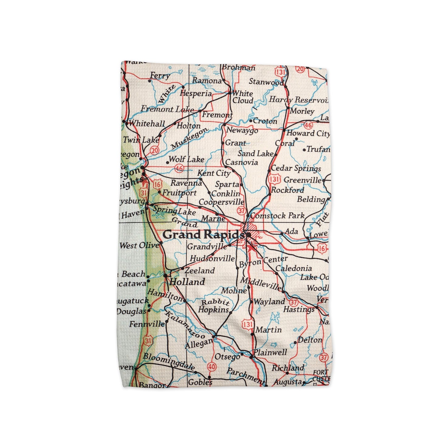 Grand Rapids Michigan Map Tea Towel | Waffle-Weave Kitchen Towel Gift