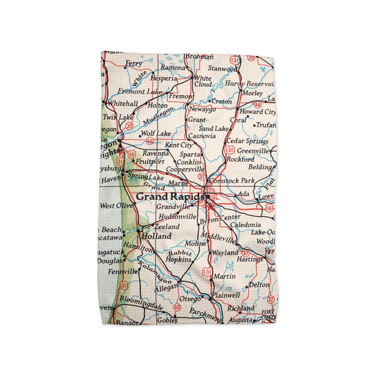 Grand Rapids Michigan Map Tea Towel | Waffle-Weave Kitchen Towel Gift