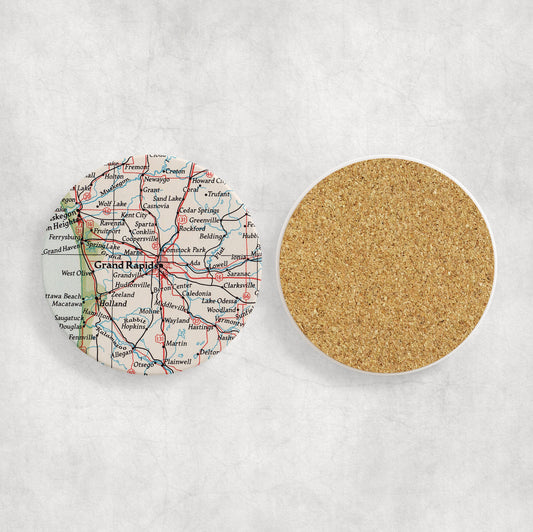 Grand Rapids Michigan Map Coasters | Set of 4 Vintage Grand Rapids Michigan Drink Coasters | Travel-Inspired Home Decor