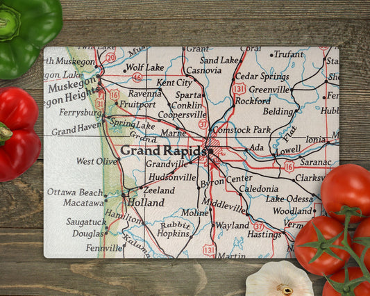 Grand Rapids Michigan Map Cutting Board | Travel Gift | Kitchen Decor