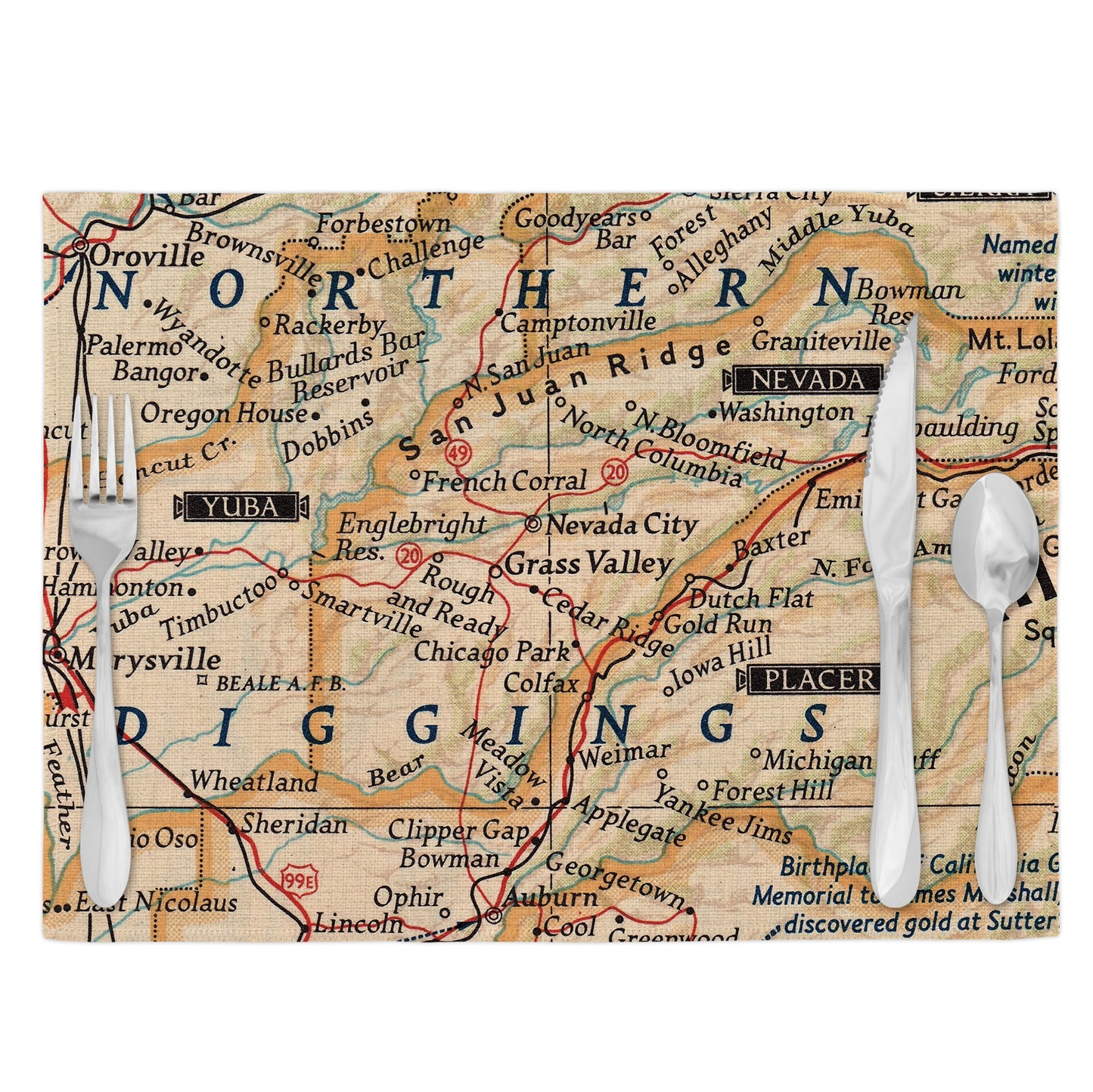 Grass Valley California Vintage Map Placemats Set of 4