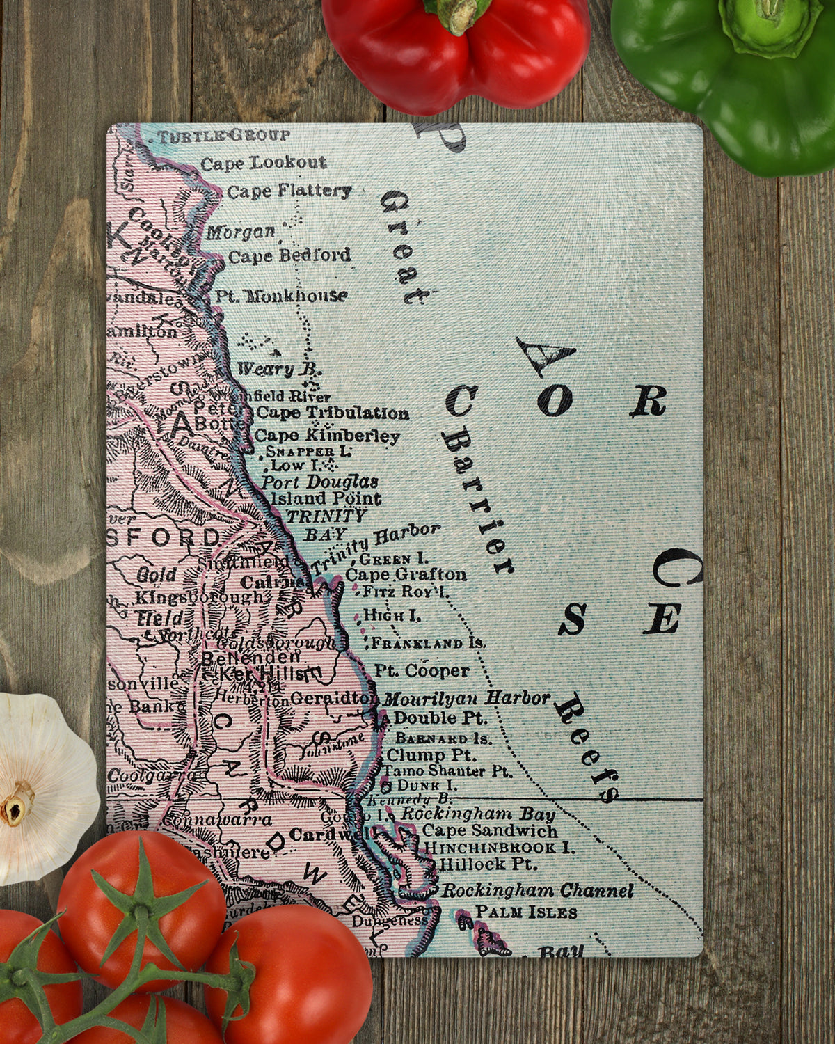 Great Barrier Reef vintage map glass cutting board