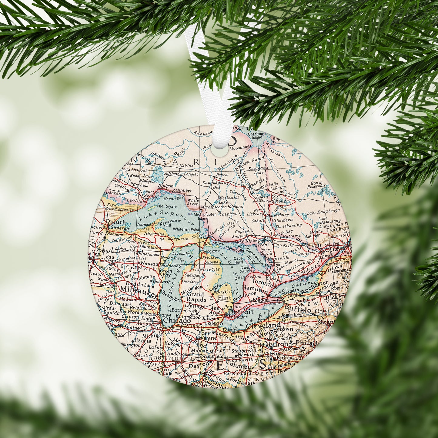 Great Lakes Vintage Map Ornament