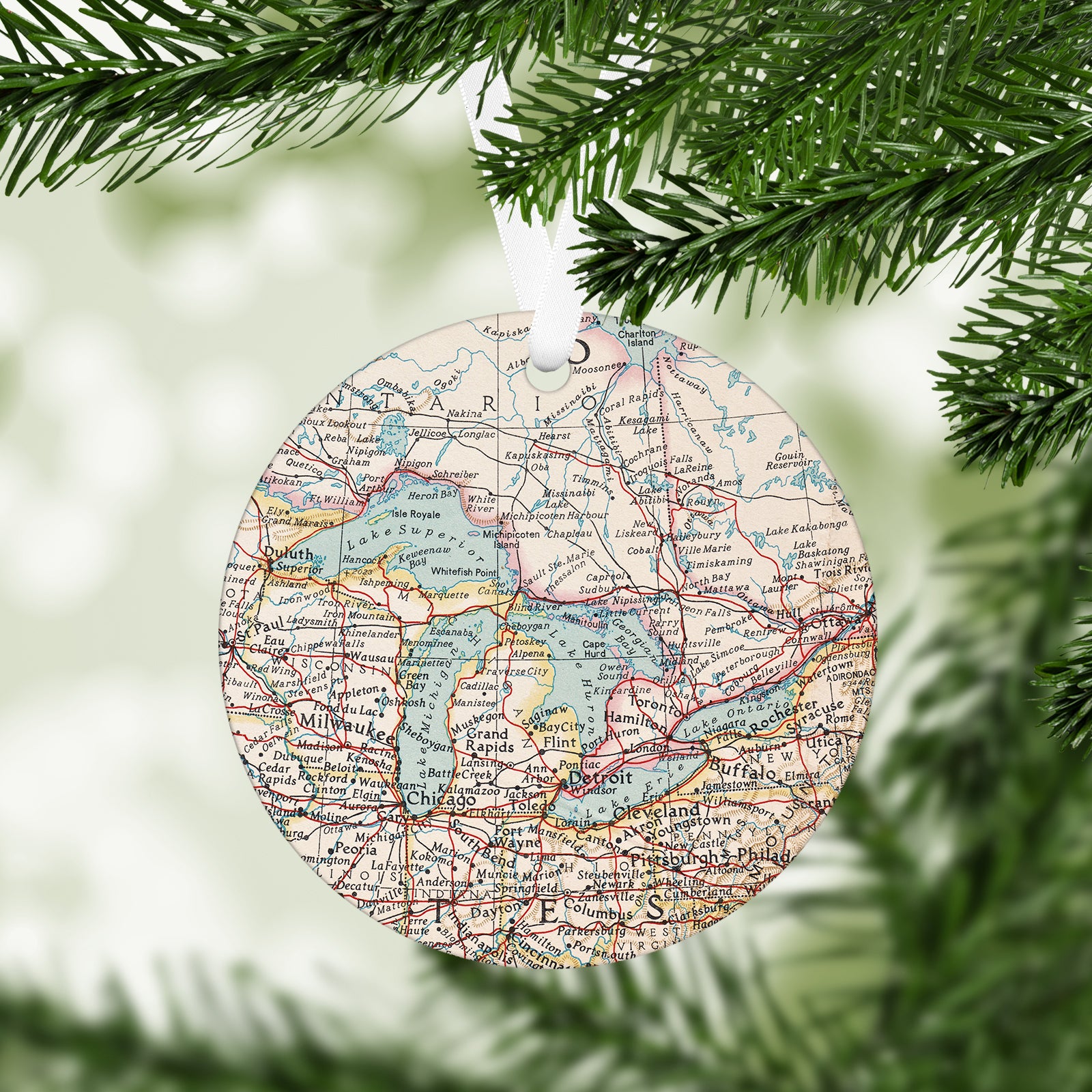 Great Lakes Vintage Map Ornament