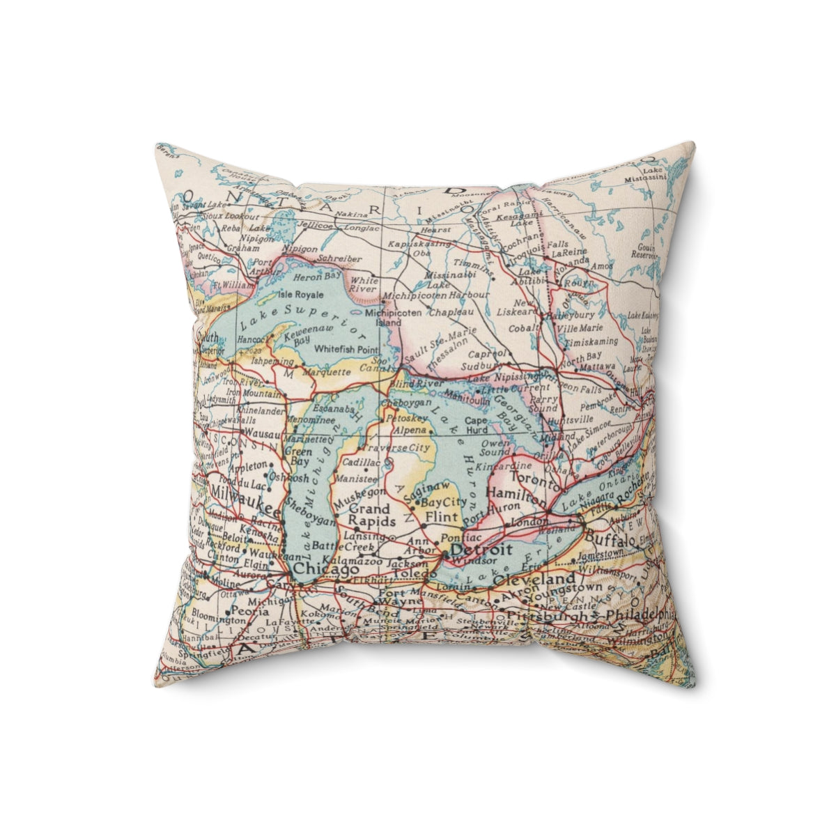 Great Lakes vintage map pillow