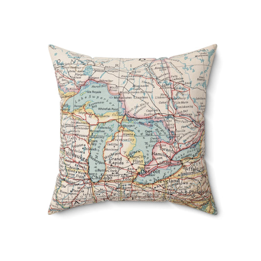 Great Lakes vintage map pillow