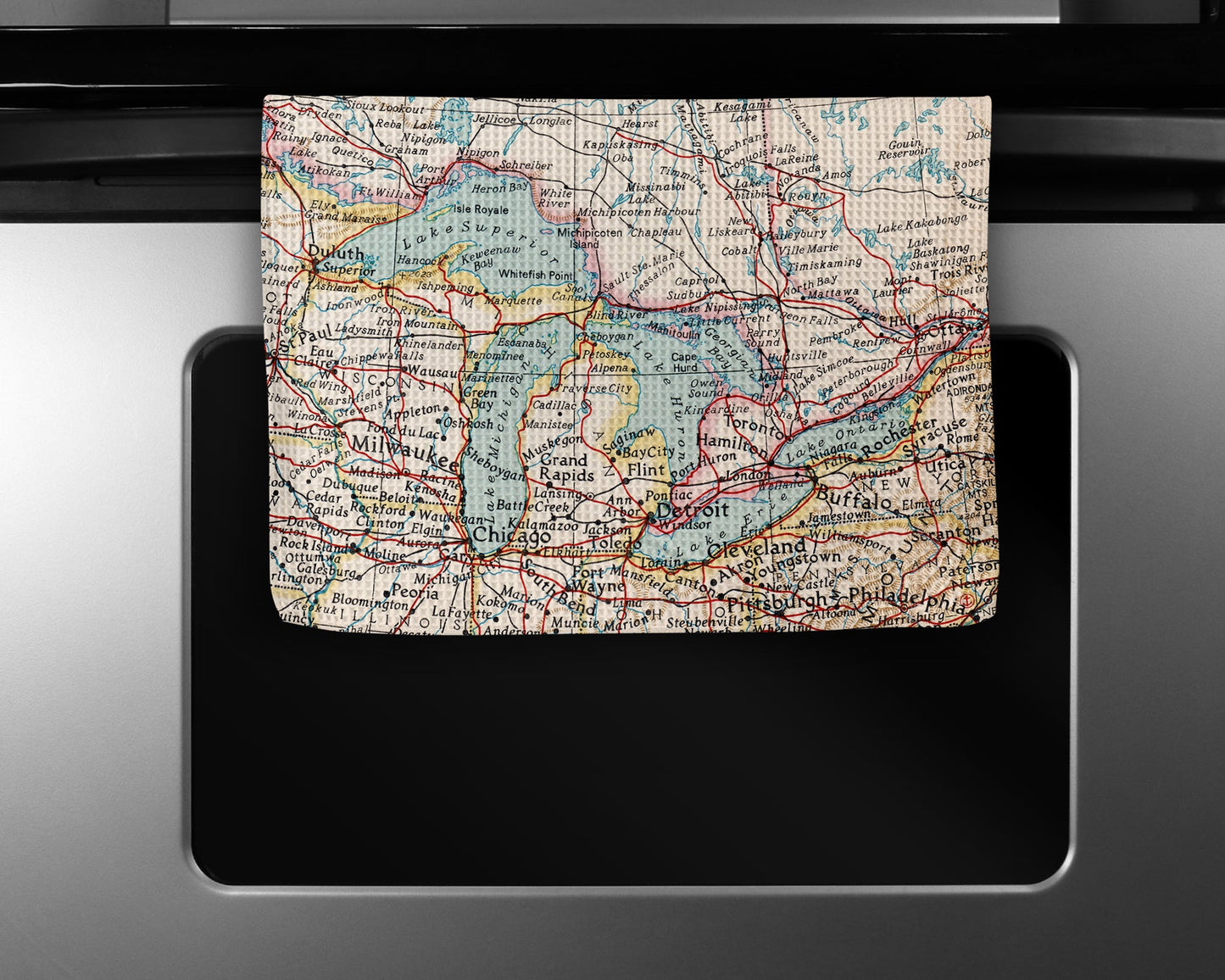 Great Lakes Map Tea Towel | Waffle-Weave Kitchen Towel Gift