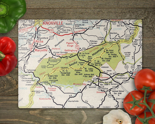Great Smoky Mountains Map Cutting Board | Vintage Smoky Mountains Kitchen Decor | National Park Functional Art