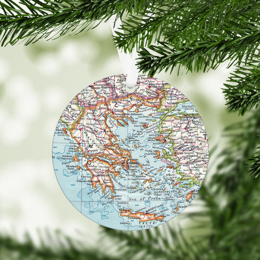 Greece Vintage Map Ornament