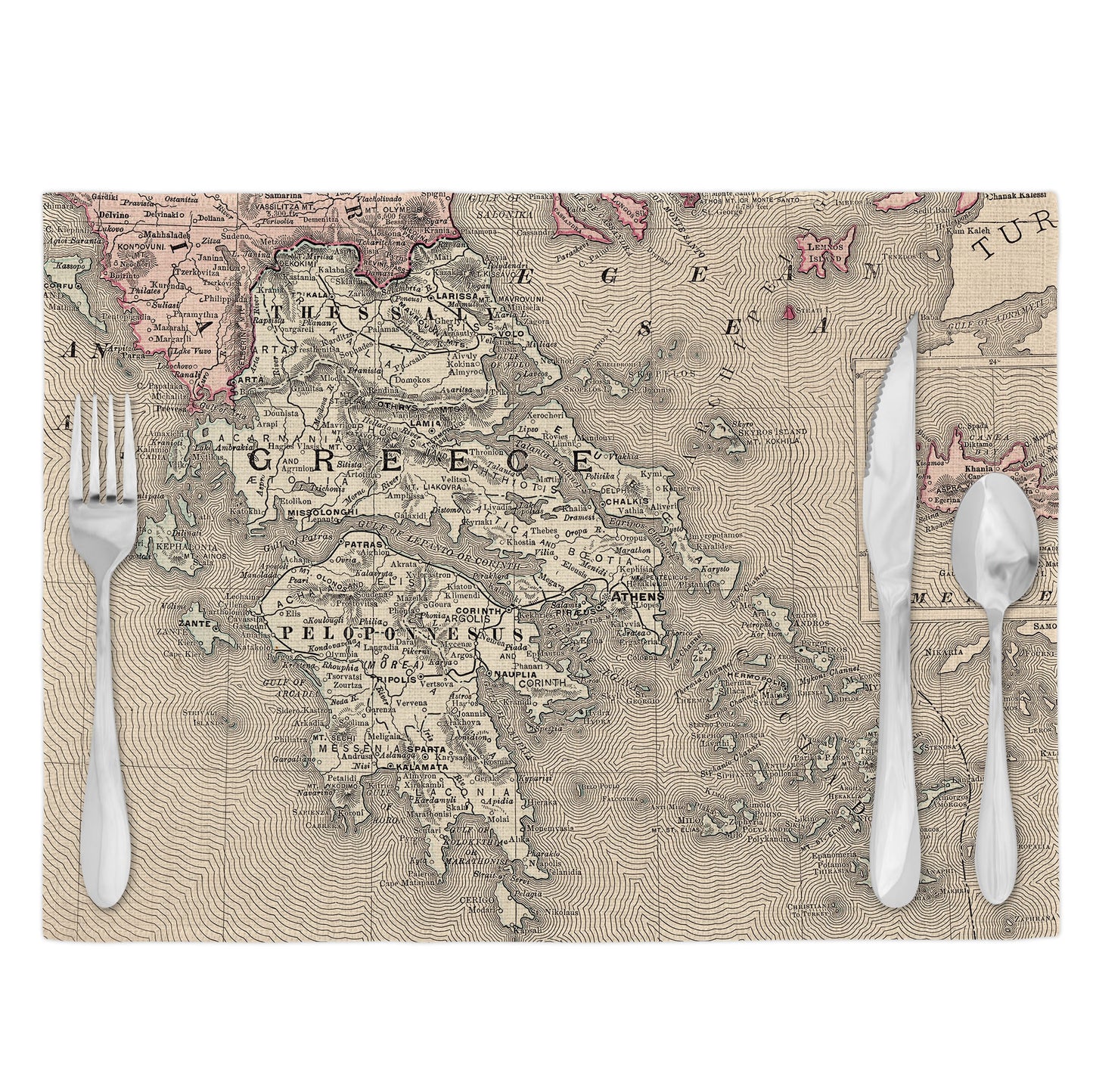 Greece Vintage Map Placemats Set of 4