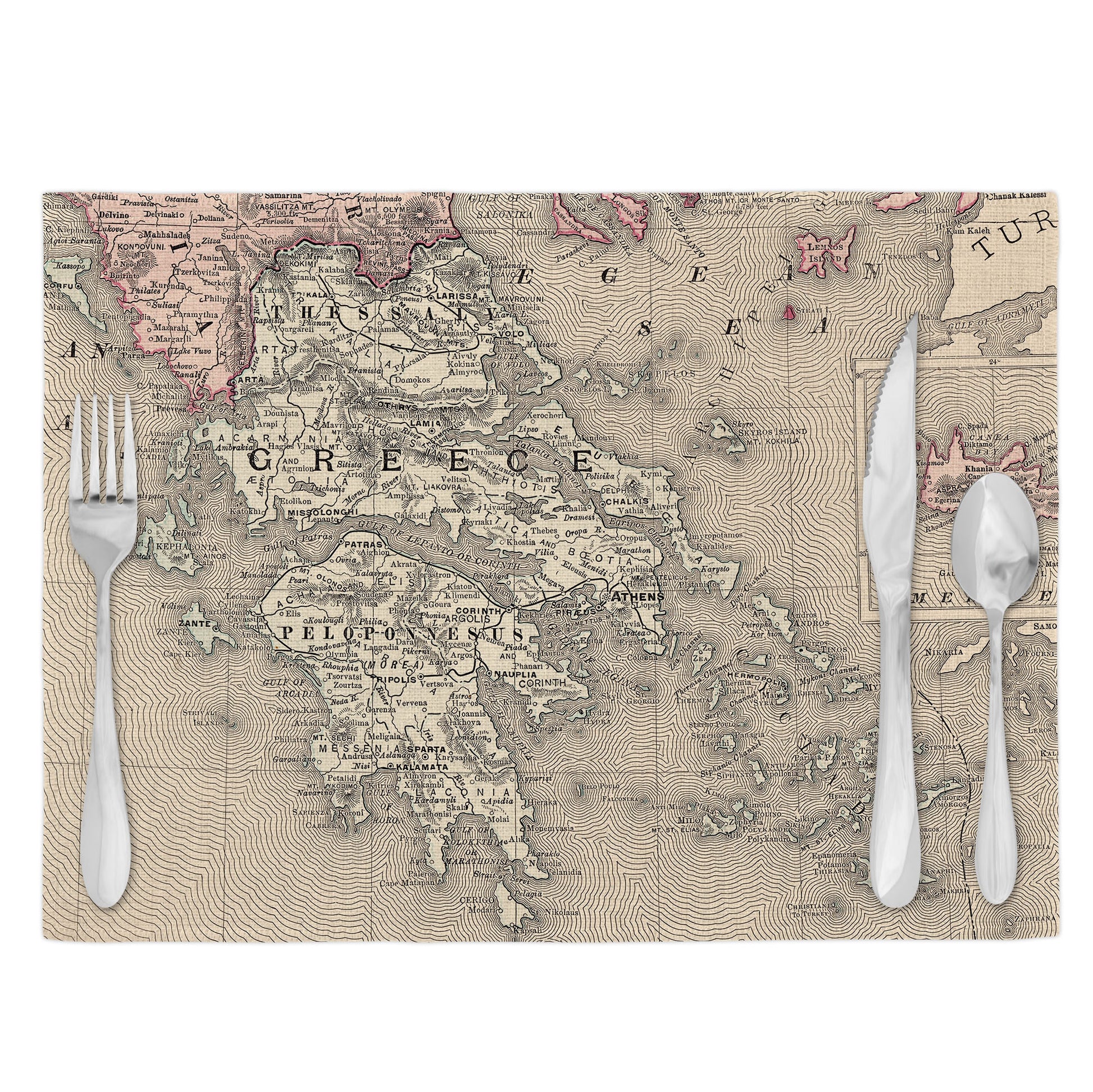 Greece Vintage Map Placemats Set of 4