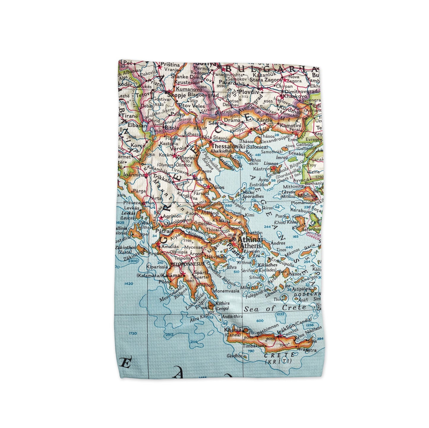 Greece Map Tea Towel | Waffle-Weave Kitchen Towel Gift