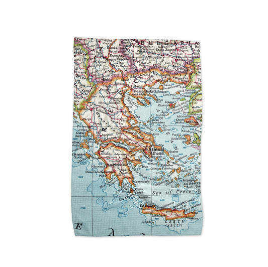 Greece Map Tea Towel | Waffle-Weave Kitchen Towel Gift