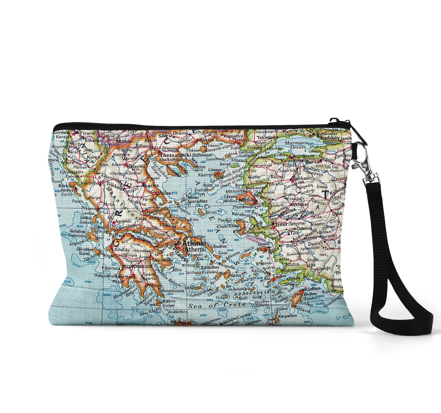 Greece map wristlet travel pouch