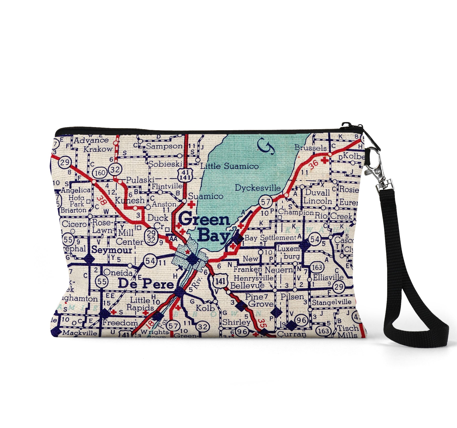 Green Bay Wisconsin map wristlet travel pouch