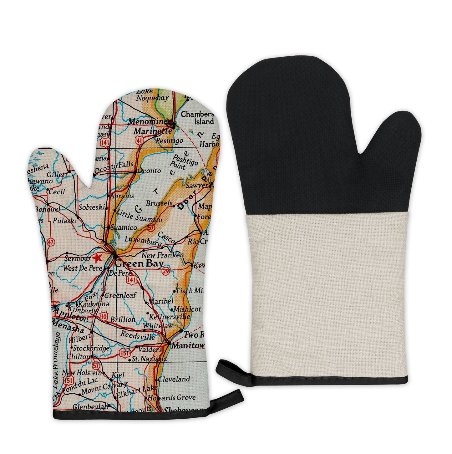 Green Bay, Wisconsin Map Oven Mitt | Vintage-Inspired Kitchen Gift
