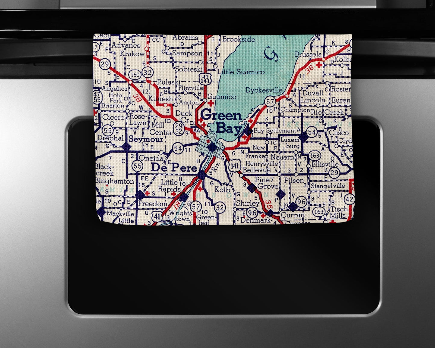 Green Bay Wisconsin Map Tea Towel | Waffle-Weave Kitchen Towel Gift