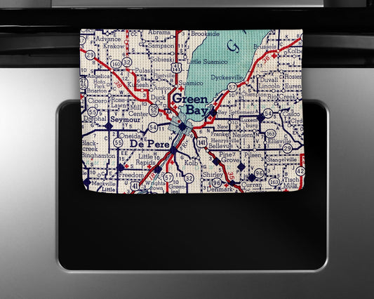 Green Bay Wisconsin Map Tea Towel | Waffle-Weave Kitchen Towel Gift