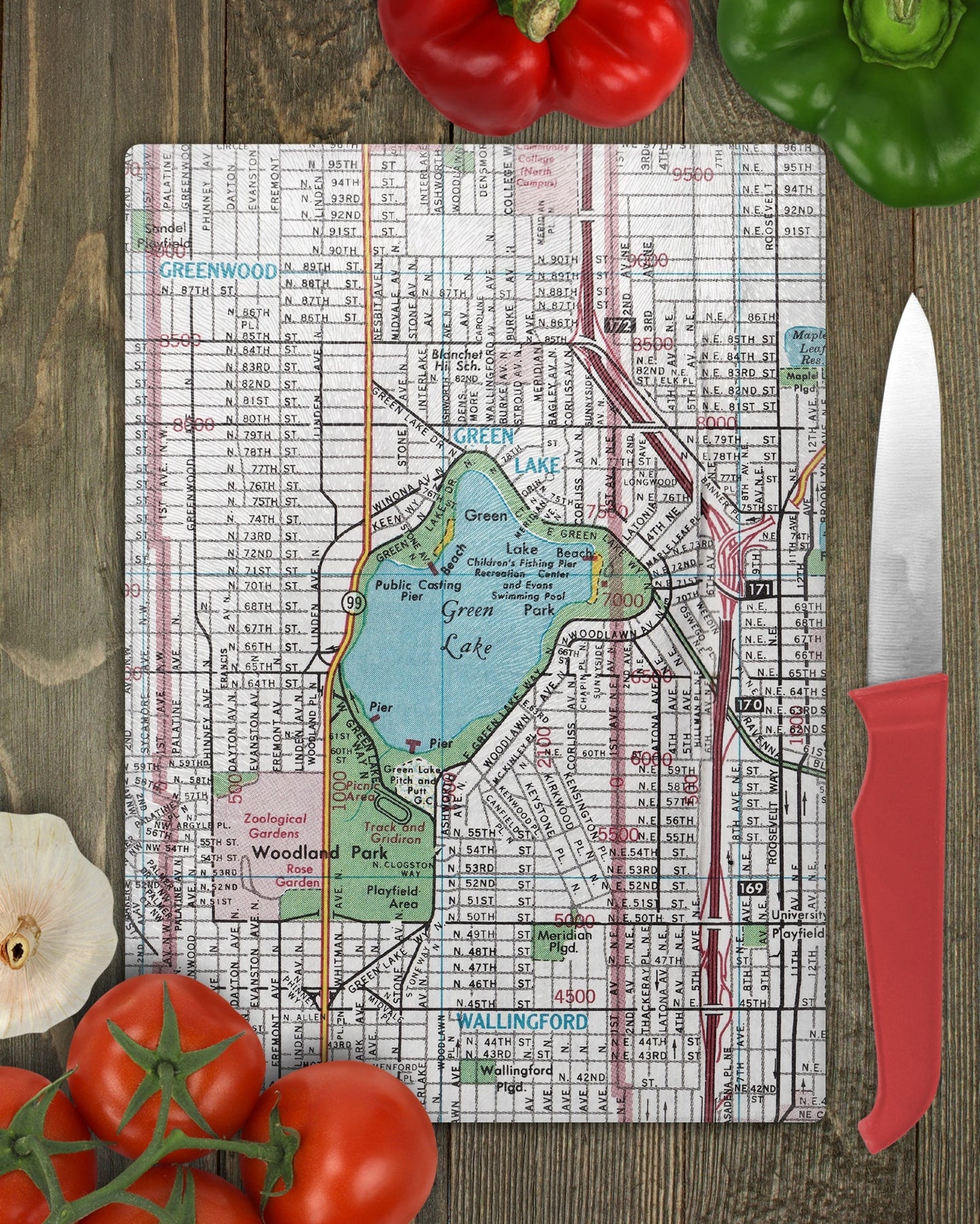 Green Lake Seattle Washington Map Cutting Board | Travel Gift | Kitchen Decor