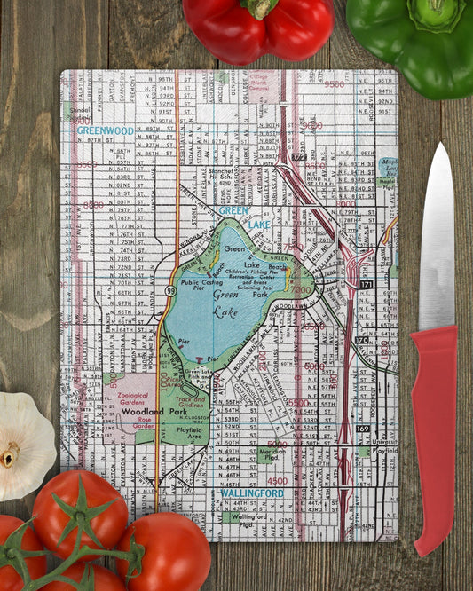Green Lake Seattle Washington Map Cutting Board | Travel Gift | Kitchen Decor