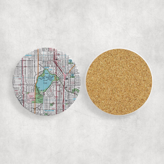 Green Lake Seattle Map Coasters | Set of 4 Vintage Green Lake Seattle Drink Coasters | Travel-Inspired Home Decor