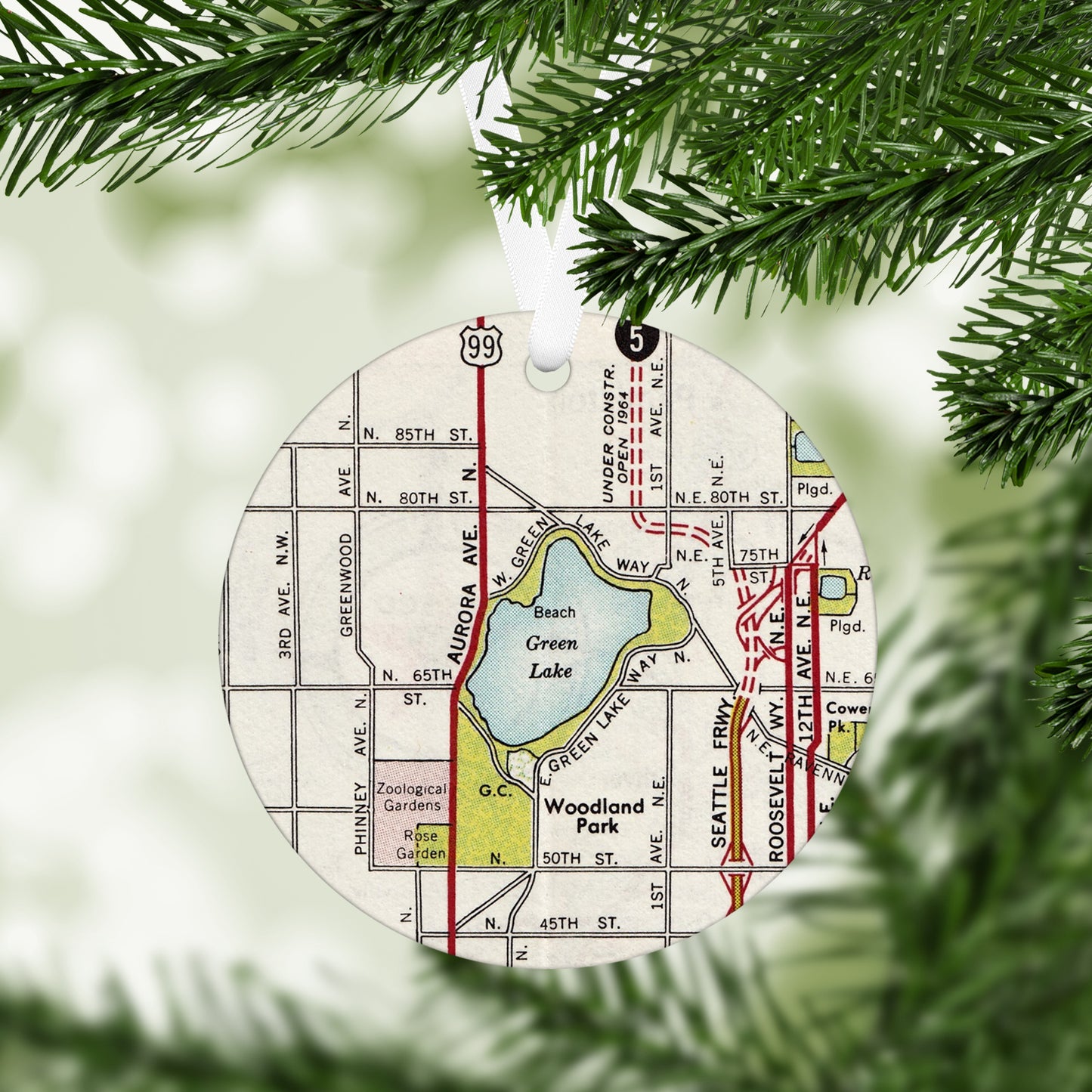 Green Lake, Seattle Vintage Map Ornament