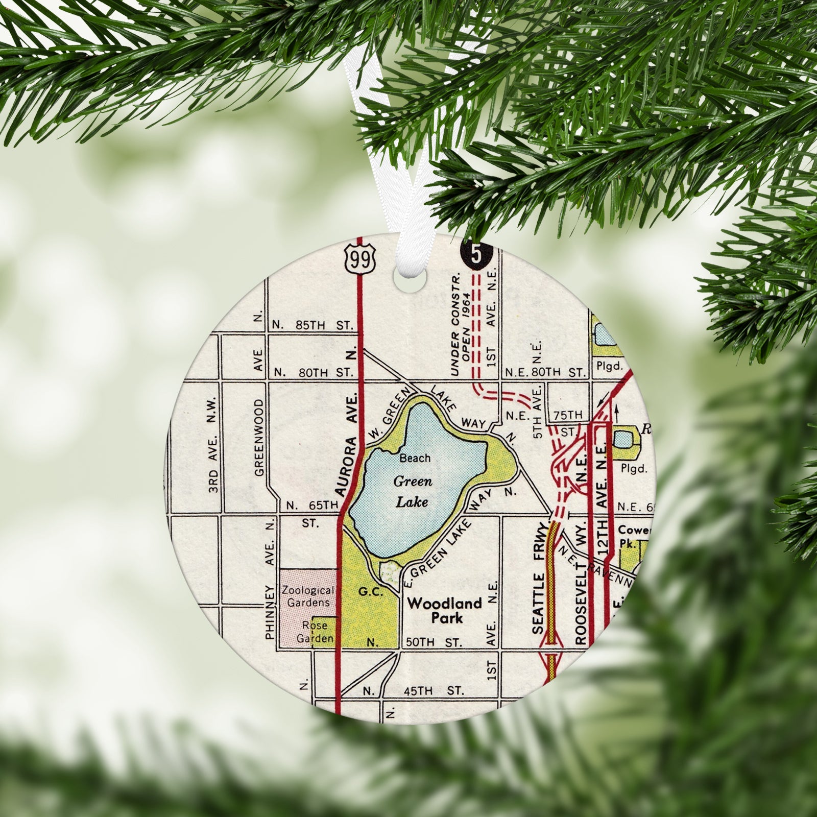 Green Lake, Seattle Vintage Map Ornament