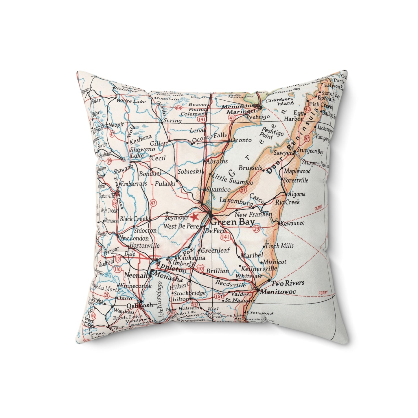 Green Bay Wisconsin vintage map pillow