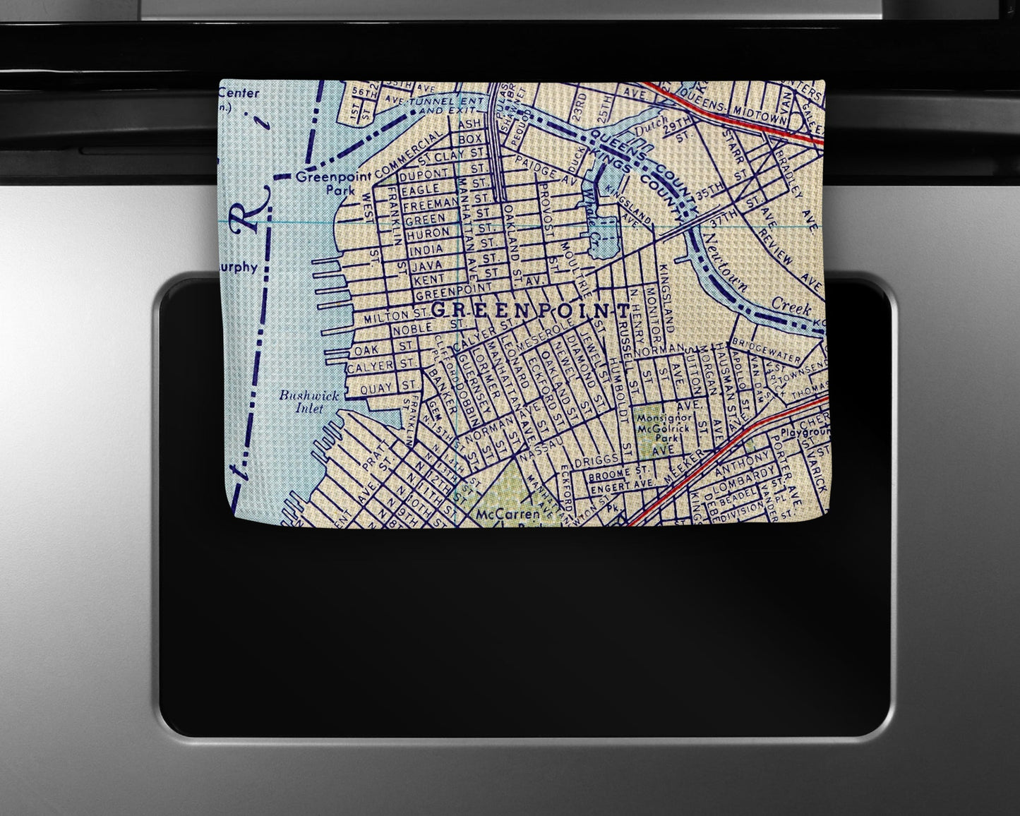 Greenpoint Brooklyn New York Map Tea Towel | Waffle-Weave Kitchen Towel Gift